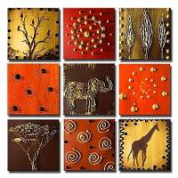 Hand-painted Animal Oil Painting with Stretched Frame - Set of 9 