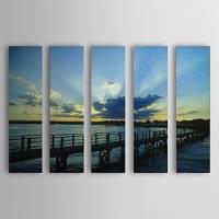 Hand Painted Oil Painting Landscape Sea Bridge Set of 5 with Stretched Frame 1307-LS0111 