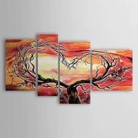 Hand-painted Abstract Oil Painting with Stretched Frame - Set of 4 