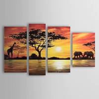 Hand-painted Landscape Oil Painting with Stretched Frame - Set of 4 