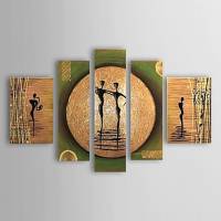 Hand-painted Abstract Oil Painting with Stretched Frame - Set of 5 