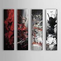 Hand-painted Abstract Oil Painting with Stretched Frame - Set of 4 