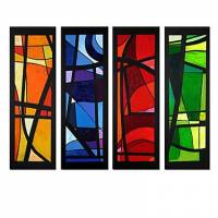 Hand-painted Abstract Oil Painting with Stretched Frame - Set of 4 