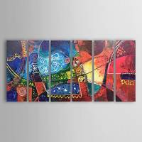 Hand-painted Abstract Oil Painting with Stretched Frame - Set of 6 