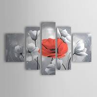 Hand-painted Floral Oil Painting with Stretched Frame - Set of 5 