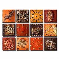 Hand-painted Animal Oil Painting with Stretched Frame - Set of 12 