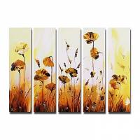 Hand-painted Floral Oil Painting with Stretched Frame - Set of 5 