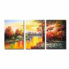 Hand-painted Landscape Oil Painting with Stretched Frame - Set of 3 