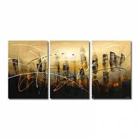 Hand-painted Abstract Oil Painting with Stretched Frame - Set of 3 