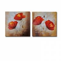 Hand-painted Floral Oil Painting with Stretched Frame - Set of 2 