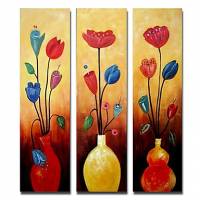 Hand-painted Floral Oil Painting with Stretched Frame - Set of 3 