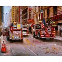 Printed Art Landscape Fire Department New York, 42nd Street NYC by Hall Groat II 