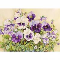 Printed Art Floral White and Purple Pansies by Joanne Porter 